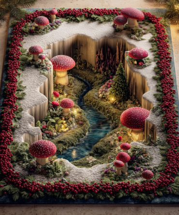 Dreamcap Fungi Garden Rug — Botanical Statement Area Rug With Mushroom Motifs, Plush Texture For Eclectic & Boho Interiors, Easy-Care