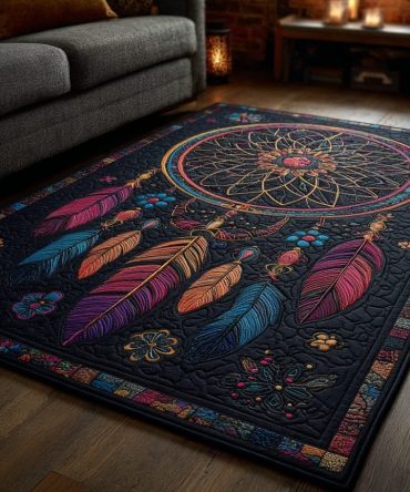 Boho Dreamcatcher Harmony Printed Plush Area Rug - Soft Low-Pile Accent Rug For Living Room, Bedroom & Nursery, Non-Slip & Stain-Resistant