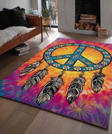 Vibrant Dreamcatcher Peace Tie-Dye Area Rug - Colorful Boho Accent Rug For Living Room, Bedroom & Dorm, Soft Low-Pile, Fade-Resistant