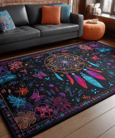 Tribal Dreamcatcher Spirit Area Rug - Soft Low-Pile Boho Accent Rug For Living Room, Bedroom & Entry, Durable Backing, Easy-Care