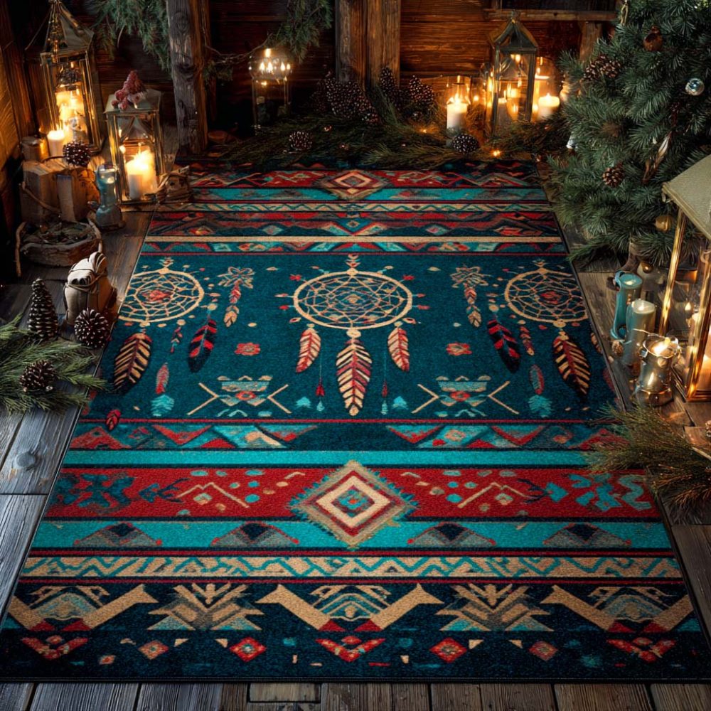 Boho Dreamcatcher Spirit Path Runner Rug - Long Low-Pile Area Rug For Hallway, Entryway & Living Room, Durable, Non-Slip, Easy Clean