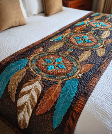 Boho Dreamcatcher Quilted Bed Runner — Handcrafted Cotton-Blend Accent Throw For Queen & King Beds, Cozy Bedroom Decor