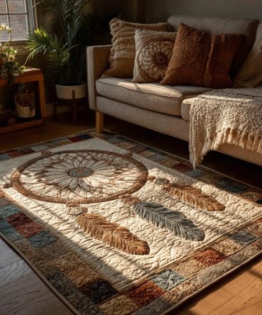Subtle Dreamcatcher Whisper Area Rug - Soft Neutral Boho Accent Rug For Bedroom, Living Room & Nursery, Low-Pile & Easy-Care