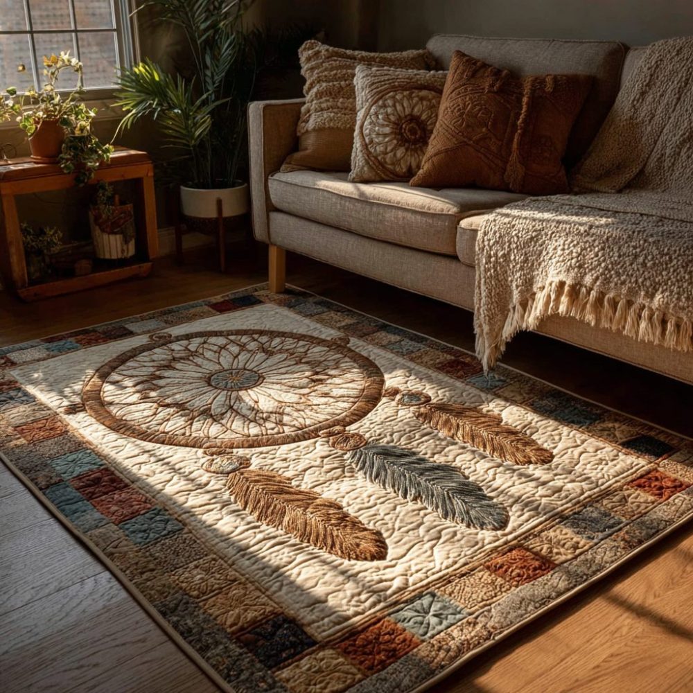 Subtle Dreamcatcher Whisper Area Rug - Soft Neutral Boho Accent Rug For Bedroom, Living Room & Nursery, Low-Pile & Easy-Care