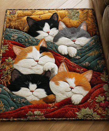 Dreamy Cat Playful Printed Area Rug - Soft Low-Pile Cat Design Rug For Kids Room, Living Room & Nursery, Durable & Easy-Clean