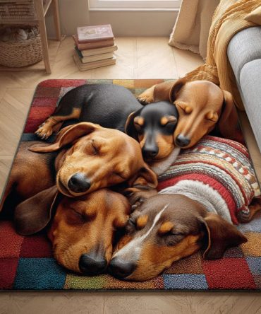 Dreamy Doxie Dog Area Rug - Cute Dachshund Print Low-Pile Accent Rug For Pet Lovers, Living Room, Hallway & Kids Room, Easy-Care