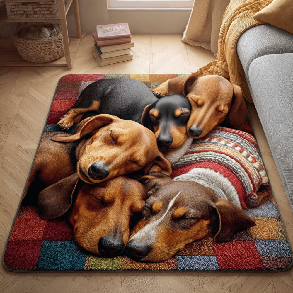 Dreamy Doxie Dog Area Rug - Cute Dachshund Print Low-Pile Accent Rug For Pet Lovers, Living Room, Hallway & Kids Room, Easy-Care