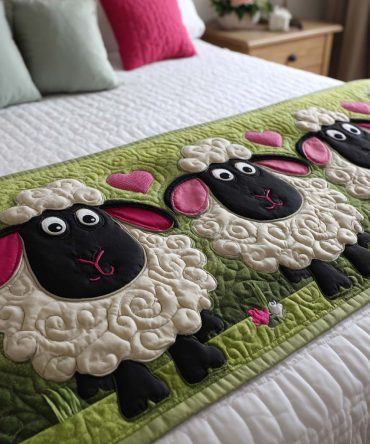 Dreamy Flock Quilted Bed Runner — Soft Pastel Sheep Design, Cozy Decorative Runner For Bedrooms, Nurseries & Living Spaces