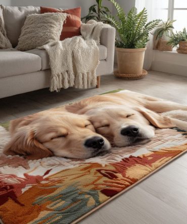 Dreamy Goldie Charming Dog Area Rug - Adorable Canine Illustration Low-Pile Accent Rug For Kids Room, Living Space & Entry, Easy Maintenance