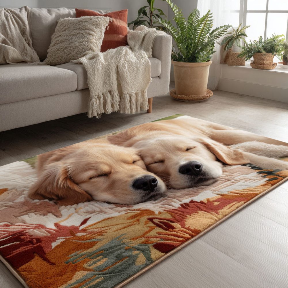 Dreamy Goldie Charming Dog Area Rug - Adorable Canine Illustration Low-Pile Accent Rug For Kids Room, Living Space & Entry, Easy Maintenance