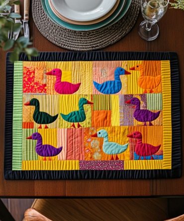 Playful Duckling Puzzle Quilted Placemat — Colorful Kids Table Mat & Durable Cotton Dining Accent for Everyday Use and Parties