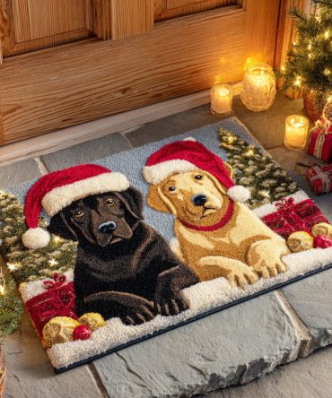 Holiday Labrador Duo Welcome Mat — Festive Two Labs Doormat For Christmas, Durable Non-Slip Outdoor Entrance Rug For Pet Homes
