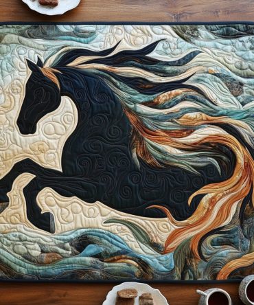 Bold Black Horse Quilted Placemat — Sleek Equine Table Mat, Modern Horse Dining Decor, Durable Quilted Accent for Stylish Tables