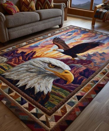 Eagle Glory Statement Area Rug — Patriotic Eagle Design Rug For Living Room Or Den, Durable Low-Pile, Fade-Resistant & Easy-Care (Multiple Sizes)