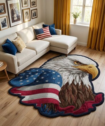 Eagle Pride Custom Shape Rug — Unique Cut-To-Shape Eagle Accent Rug For Entryway, Classroom Or Lodge, Non-Slip Backing & Durable Construction