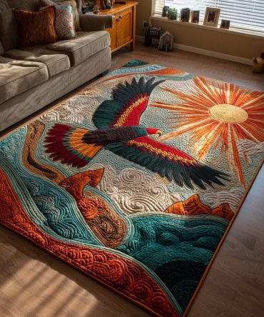 Eagle Sunrise Decorative Area Rug — Warm Sunrise Eagle Motif Rug For Living Room, Durable Low-Pile, Fade-Resistant & Easy-Care (Multiple Sizes)
