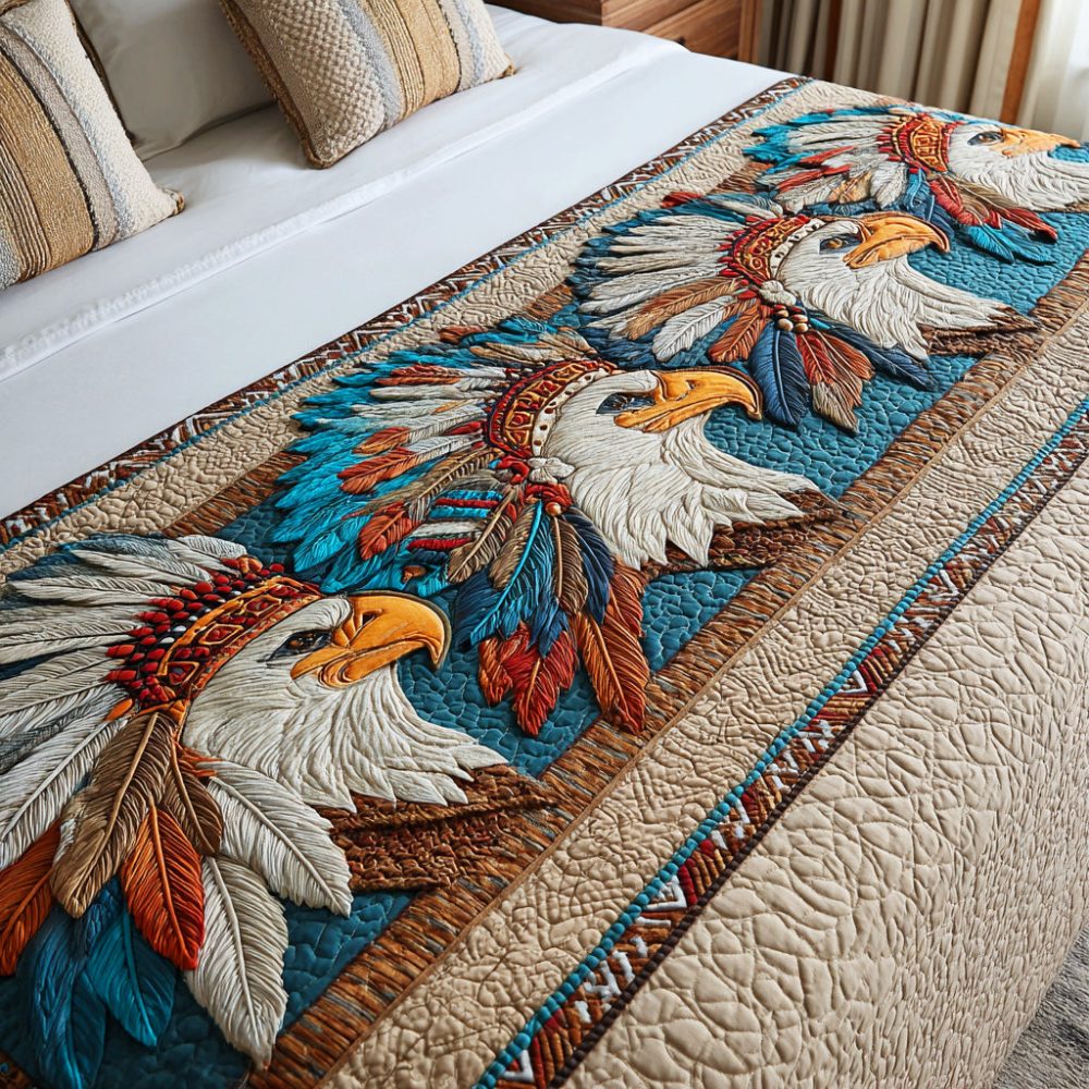 Eagle Freedom Quilted Bed Runner — Bold Patriotic Motif For Statement Bedroom Decor, Durable & Easy-Care Accent