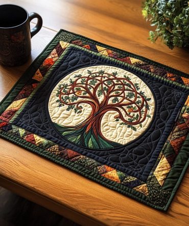 Earth Cycle Eco Quilted Placemat — Sustainable Table Mat, Recycled Fabric, Machine Washable, Earth-Friendly Dinner Table Accent