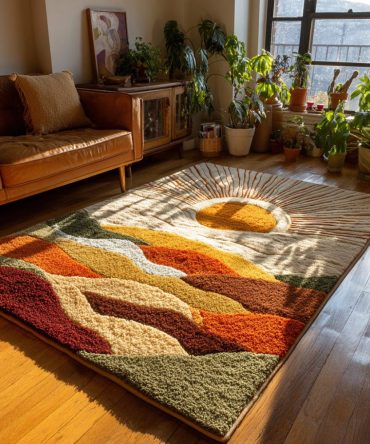 Earthlight Rise Warm-Toned Area Rug — Sunrise Palette Rug For Cozy Living Spaces, Low-Pile, Durable & Fade-Resistant With Easy Maintenance