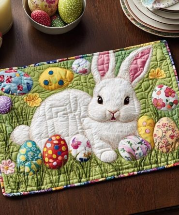 Easter Bloom floral quilted table placemat — pastel spring dining mat for Easter tables, washable, protective, non-slip and colorfast print