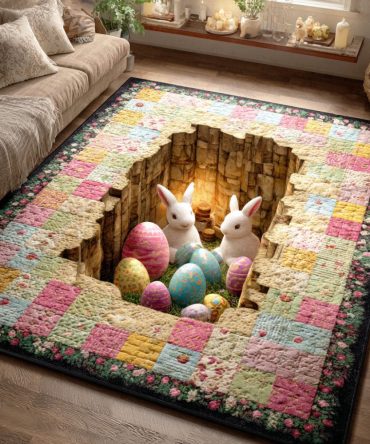 Playful Pastel Bunny Patch Spring Area Rug — Soft Low-Pile Easter Accent Mat For Entryway, Kids Rooms & Living Areas