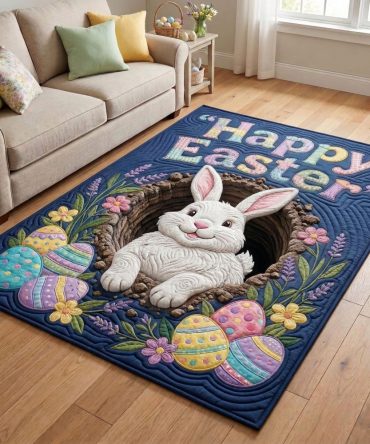 Rustic Easter Burrow Area Rug For Spring Decor — Cottage-Style Bunny & Garden Accent Rug To Warm Entryways & Living Rooms