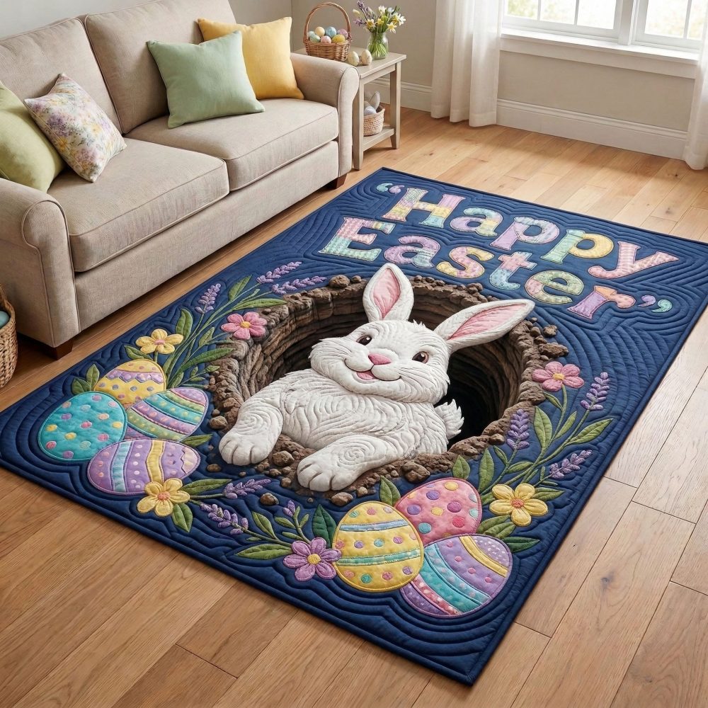 Rustic Easter Burrow Area Rug For Spring Decor — Cottage-Style Bunny & Garden Accent Rug To Warm Entryways & Living Rooms
