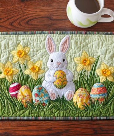 Easter Cheer Quilted Placemats - Festive Bunny & Egg Table Mats, Holiday Cotton Blend Dining Decor, Machine Washable
