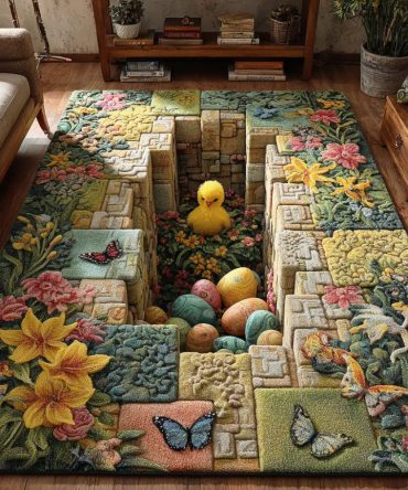 Cheerful Easter Chick Patch Low-Pile Area Rug — Bright Spring Accent Rug For Nurseries, Playrooms & Festive Entryways