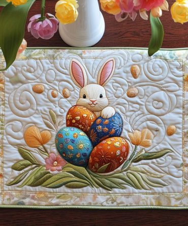 Easter Garden Quilted Table Placemat — Festive Spring Floral & Bunny Protector, Charming Holiday Dining Accent for Kitchen & Brunch