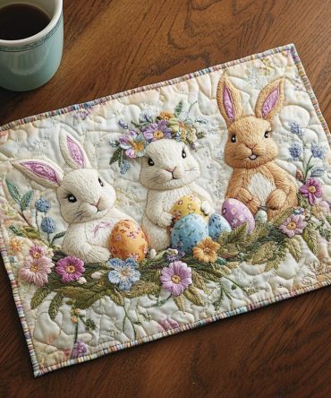Easter Joy Quilted Placemat — Festive Pastel Table Mat, Quilted Cotton Blend, Holiday & Brunch Decor, Machine Washable for Easy Cleanup
