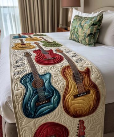 Echo Strings Quilted Bed Runner — Contemporary Linear Quilt Design, Neutral Cotton-Blend Bed Scarf For Modern & Transitional Bedrooms