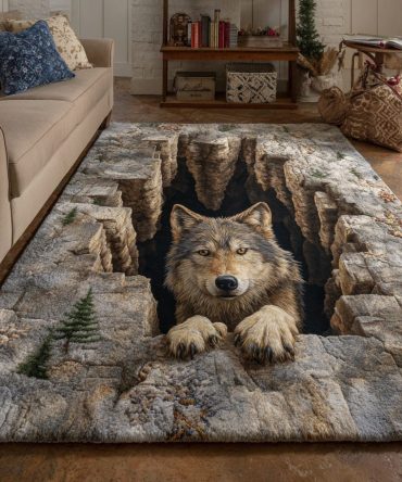 Echo Wolf Den Area Rug — Bold Wolf & Forest Motif Rug For Cabin, Lodge Or Adventure-Themed Rooms And Cozy Living Areas