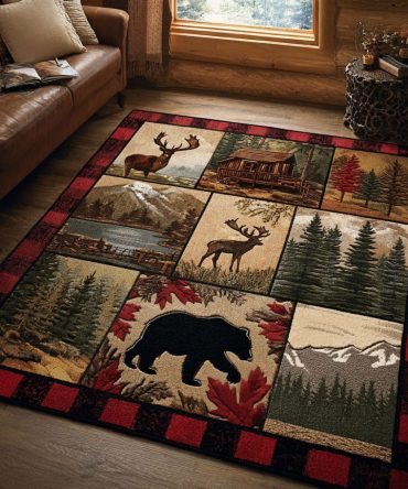 Echo Of The Woods Area Rug — Woodland Pattern Accent Rug For Cozy Cabin, Nursery & Contemporary Rustic Interiors