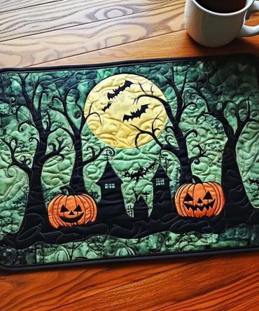 Spooky Forest Quilted Placemat — Premium Halloween Table Mat, Cotton-Blend, Heat-Resistant, Reversible Decor