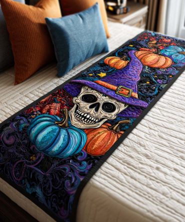 Eerie Night Quilted Bed Runner — Gothic Bedroom Accent, Premium Textured Bed Scarf For Halloween & Year-Round Moody Style