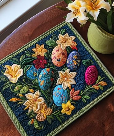 Handcrafted Easter Quilted Placemat - Pastel Egg Motif, Machine Washable Table Decor & Holiday Centerpiece for Festive Dining