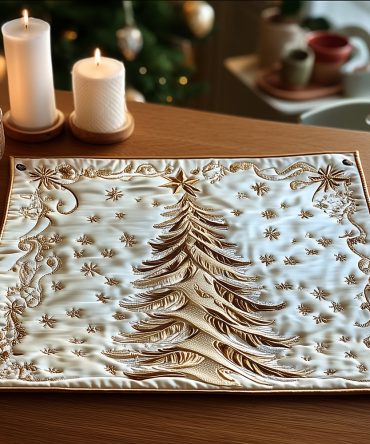 Elegant Christmas Tree Quilted Table Placemat - Classic Holiday Pine Design, Luxe Cotton Blend, Reversible & Machine Washable