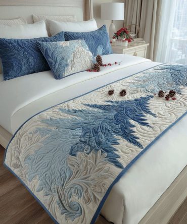 Elegant Frost Quilted Bed Runner — Icy Silver Holiday Bed Scarf, Refined Quilted Throw For Modern & Classic Bedrooms, Easy Machine Wash