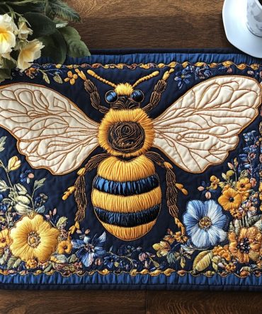 Elegant Honeybee Quilted Placemat - Timeless Bee Table Mat with Subtle Embroidery, Padded Quilting for Refined Dining