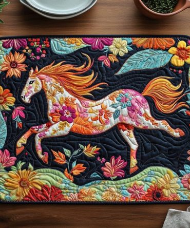 Sophisticated Running Horse Quilted Placemat — Premium Table Runner Alternative, Padded, Heat-Resistant, Non-Slip, Machine Wash Safe