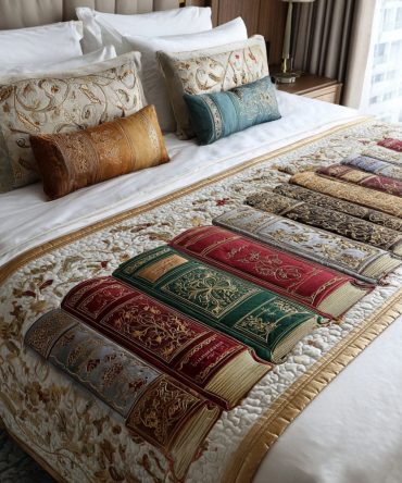 Elegant Pages Quilted Bed Runner — Bookish Vintage Print Decorative Bed Scarf, Literary-Inspired Quilted Accent For Study & Bedroom Styling