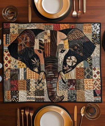 Elephant Mirage Quilted Placemat — Exotic Elephant Table Decor, Durable Quilting, Machine-Washable & Heat-Safe Dining Accent for Global-Inspired Homes