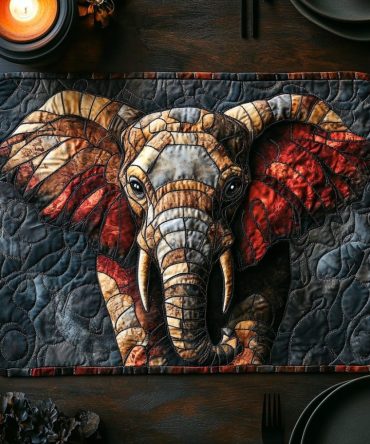 Elephant Elegance Designer Quilted Placemat — Decorative Safari-Inspired Table Mat for Charming Rustic & Boho Dining Scenes