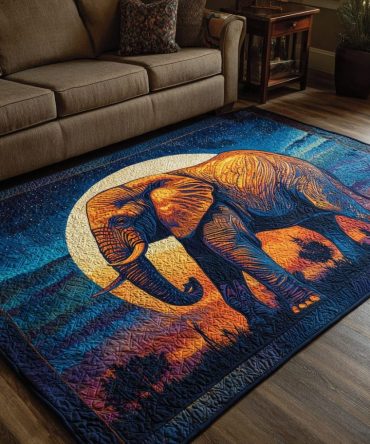 Elephant Heart Area Rug — Warm Tribal Animal Print Rug For Cozy Living Room, Plush Low-Pile, Easy Care Floor Accent