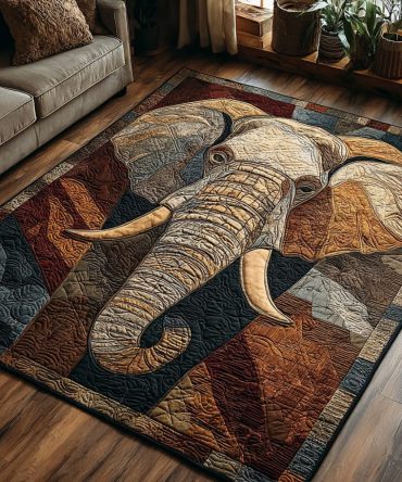 Elephant Journey Area Rug — Rustic Safari Accent Rug For Hallway, Living Room, Durable Low-Pile With Earthy Motifs