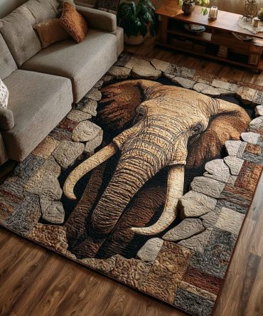 Elephant Spirit Area Rug — Serene Bohemian Elephant Design Rug For Meditation, Living Room, Soft Low-Pile And Eco-Friendly