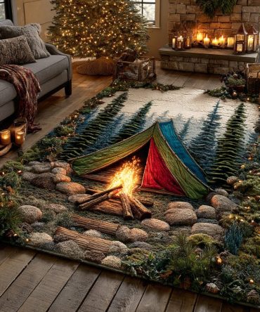 Ember Path Burnt-Orange Area Rug — Warm Transitional Rug For Living Room, Durable Low-Pile, Cozy Accent With Modern Flair