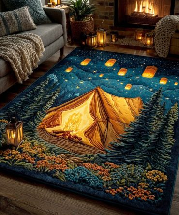 Ember Woods Area Rug — Rustic Woodland Accent Rug In Warm Tones, Durable Low-Pile, Perfect For Cabin Or Cozy Living Spaces