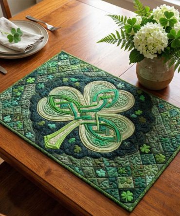 Emerald Clover Quilted Placemat — Lucky St. Patrick’S Day Table Accent With Green Clover Motif, Quilted Cotton For Festive Dining